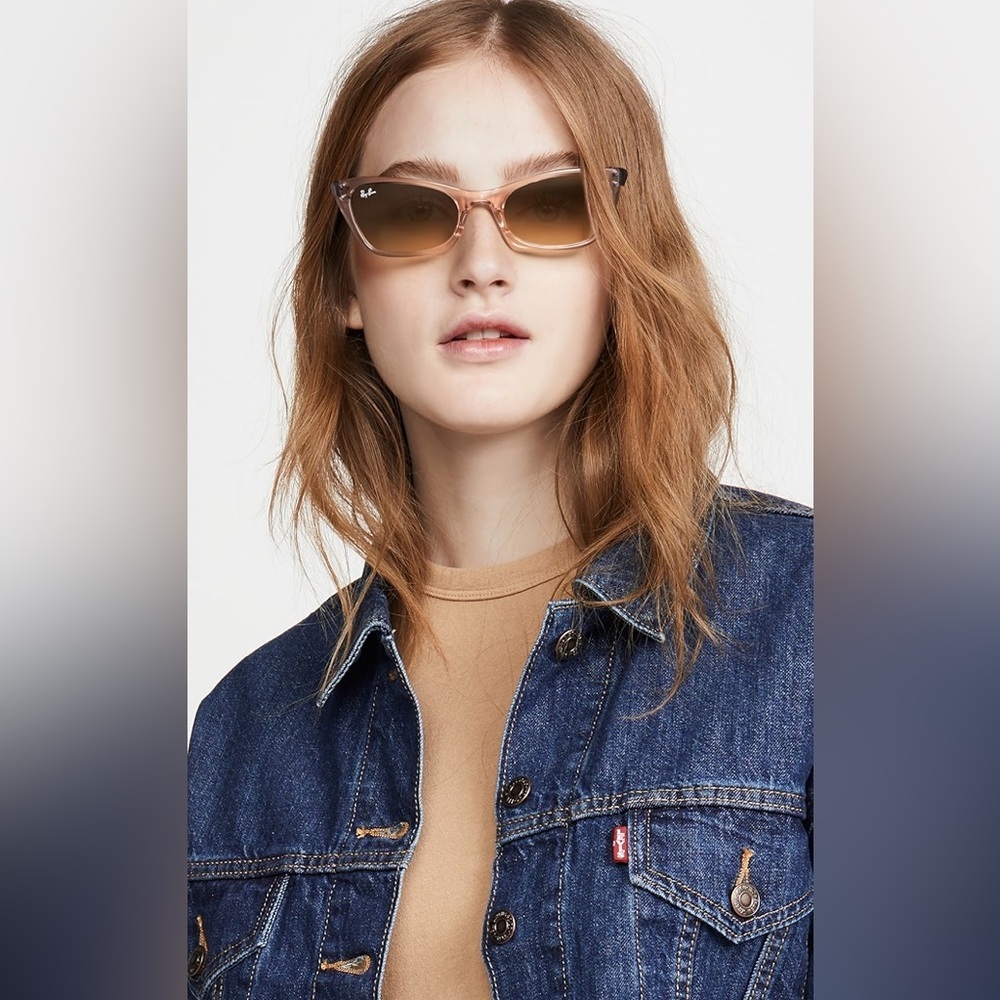 Ray-Ban Pink Transparent Frame Sunglasses with Brown Gradient Lenses - Picture 6 of 11